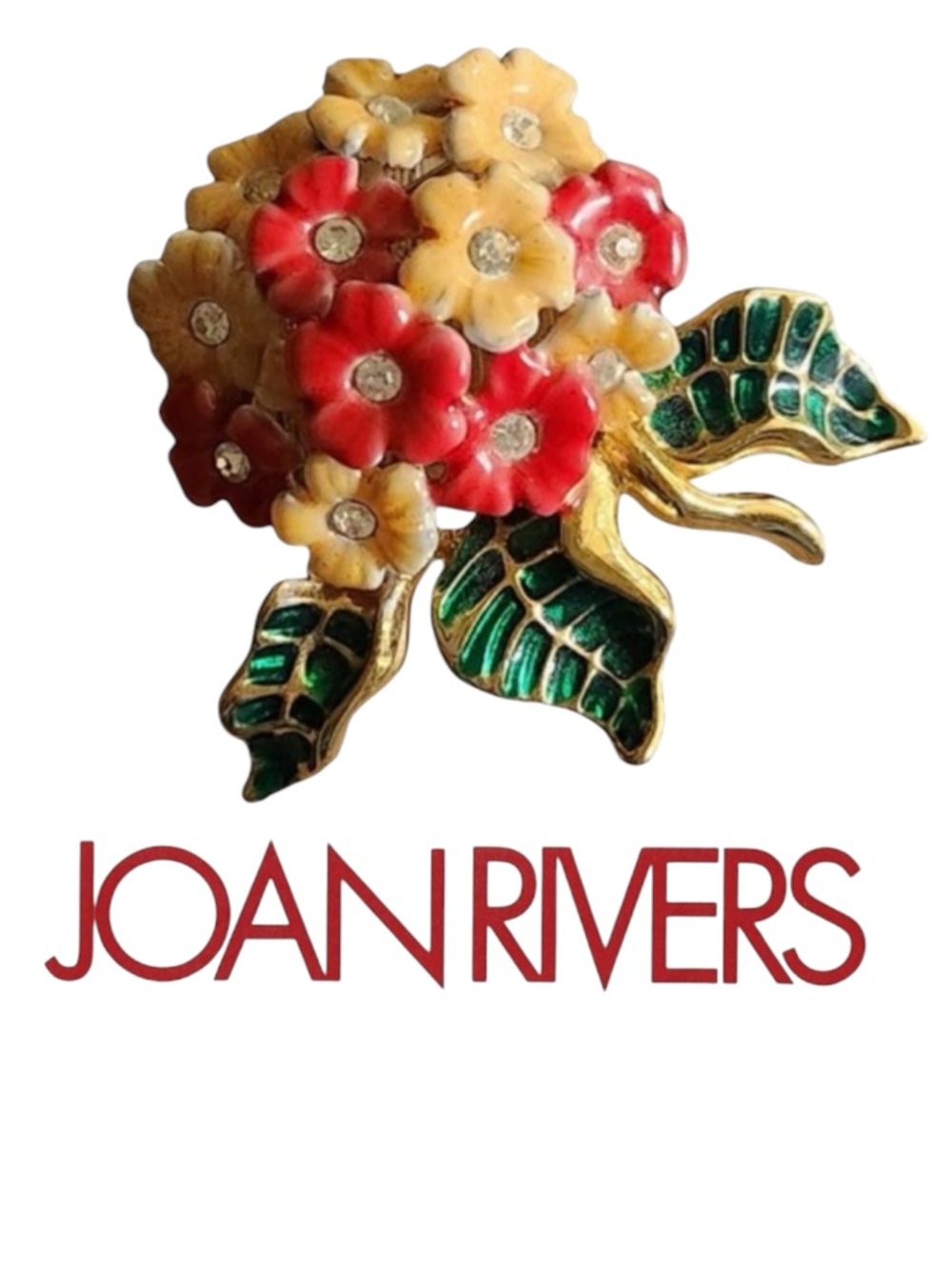 JOAN RIVERS Enamel Floral Rhinestone Brooch - Picture 1 of 5